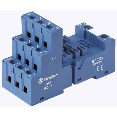 Finder Relaisfassung 92.03 | Relaissockel für Serie 62.32/62.33 | 11 Pins | Schraubanschluss | Hutschiene TS35 | blau