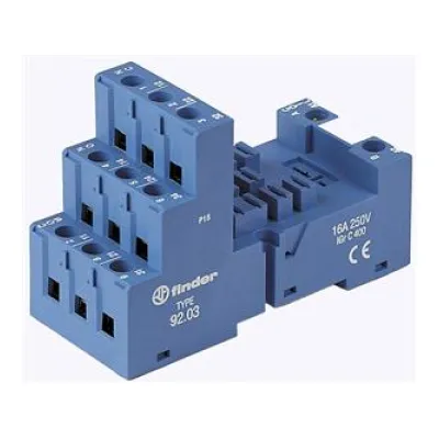 Finder Relaisfassung 92.03 | Relaissockel für Serie 62.32/62.33 | 11 Pins | Schraubanschluss | Hutschiene TS35 | blau