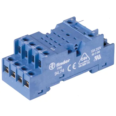 Finder Relaisfassung 94.74 | Schraubanschluss | 14 Pins | Hutschiene 35 mm TS35 | für Relais 55.32/55.34 | blau