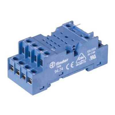 Finder Relaisfassung 94.74 | Schraubanschluss | 14 Pins | Hutschiene 35 mm TS35 | für Relais 55.32/55.34 | blau