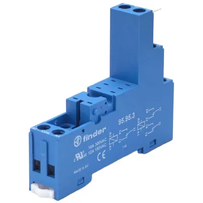 Finder Relaisfassung 95.95.3 | Schraubanschluss | 8 Pins | für Relais 40.52/40.61/44.52/44.62 | Hutschiene 35 mm | blau
