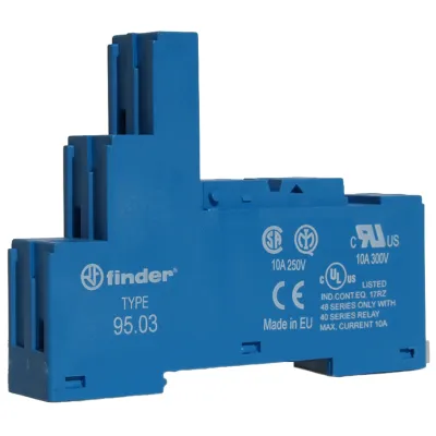 Finder Relaisfassung 95.03 | Relaissockel 5 Pins | Schraubanschluss | Hutschiene 35 mm | für Relais 40.31 | blau
