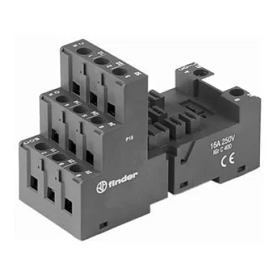 Finder Relaissockel 92.03.0 | für 62.32/62.33 Relais | 11 Pins | Schraubanschluss | Hutschiene TH35 | schwarz