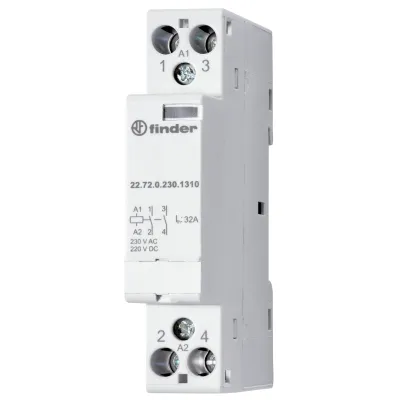 Finder Installationsschütz 22.72.0.230.1510 | 32A | 230–400V AC | 1 Schließer 1 Öffner | 1TE | brummfrei | IP20
