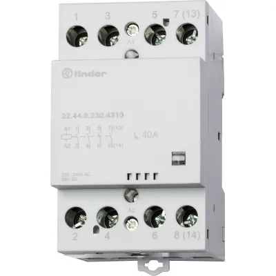 Finder Installationsschütz 22.44.0.230.4310 | 4 Schließer | 40A | 230V AC | Reiheneinbau | mechanische Anzeige | grau