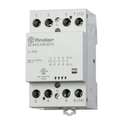 FINDER Installationsschütz 22.64.0.024.4310 | 63A | 4 Schließer | 24V AC/DC | brummfrei | IP20 | Hutschiene