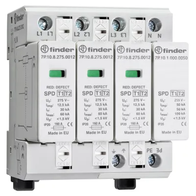 Finder Überspannungsableiter Typ 1+2 7P.14.8.275.1012 | 3-phasig | 230 V | 12,5 kA | 4-polig | Fernsignalisierung