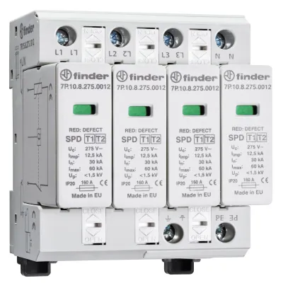 Finder Überspannungsableiter Typ 1+2 7P.15.8.275.1012 | 3-phasig | 275V | 12,5kA | 4-polig | Hutschiene | steckbar
