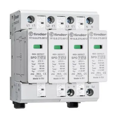 Finder Überspannungsableiter Typ 1+2 7P.15.8.275.1012 | 3-phasig | 275V | 12,5kA | 4-polig | Hutschiene | steckbar