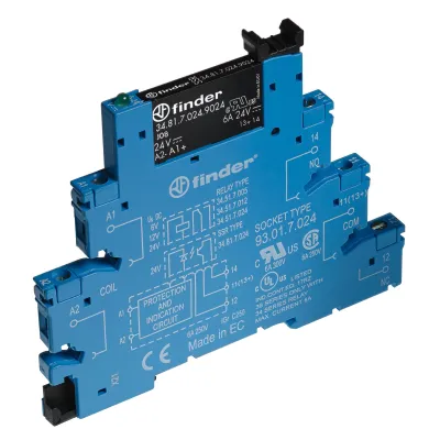 Finder Koppelrelais SSR Optokoppler 38.81.7.024.9024 | 24V DC Ein/Ausgang | 2A | LED-Anzeige | EMV-Entstört | Blau
