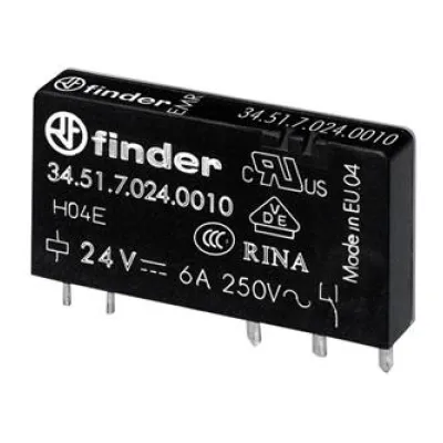 Finder Steck-Printrelais 34.51.7.024.0010 | Relais 24V DC | 1 Wechsler | 6A | 5mm | Leiterplattenmontage | AgNi Kontakt