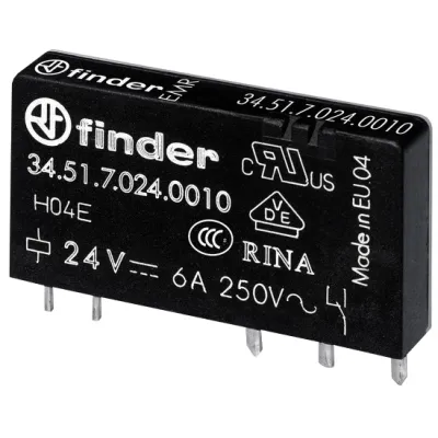 Finder Steck-Printrelais 34.51.7.024.0010 | Relais 24V DC | 1 Wechsler | 6A | 5mm | Leiterplattenmontage | AgNi Kontakt