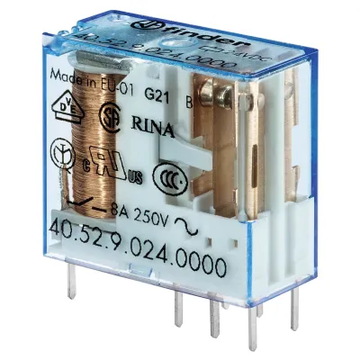 Finder Relais 40.52.9.024.0000 | Printrelais 24V DC | 2 Wechsler | 8A | IP20 | 5mm Raster | 12,4x25x29mm | Schwarz