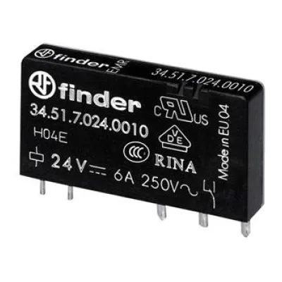 Finder Steckrelais 34.51.7.024.4010 | 1 Wechsler 6A 24V DC | AgSnO2 | 5x15x28mm | IP20 | Leiterplattenmontage
