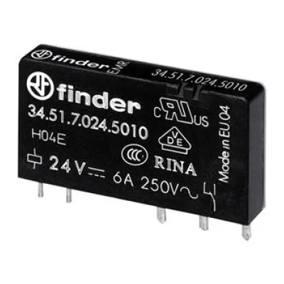 Finder Relais 34.51.7.024.5010 | Steck-/Printrelais | 24V DC | 6A | 1 Wechsler | 5x15x28mm | AgNi vergoldet | Schwarz