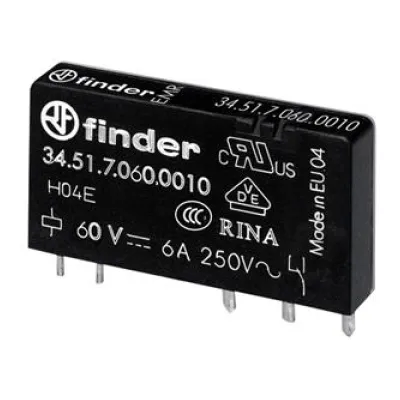 Finder Relais 34.51.7.060.0010 | Steck-/Printrelais 1 Wechsler | 6A 60V DC | AgNi Kontakte | 5x15x28mm | IP20