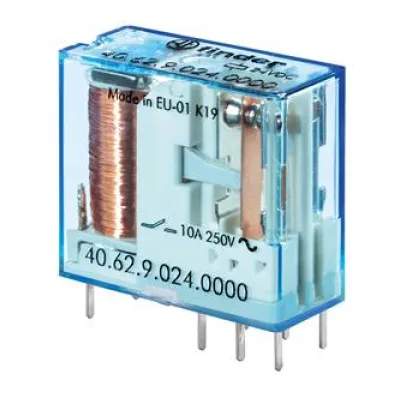 Finder Steckrelais 40.62.9.024.0000 | 2 Wechsler | 10A 250V AC | Spule 24V DC | 5,0mm Raster | IP20 | AgNi