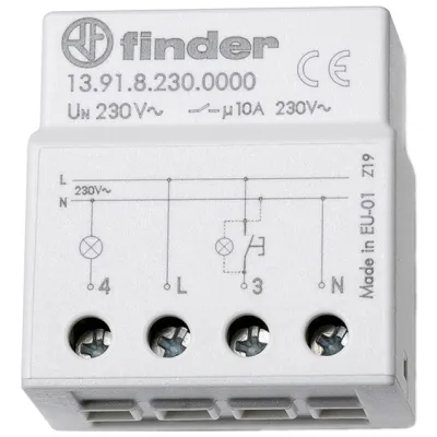 Finder Stromstoßschalter 139182300000PAS | Elektronisch | Unterputz | 1 Schließer | 10A 230V | Einbautiefe 22,7mm | Grau