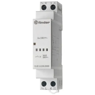 Finder Stromstoßschalter 13.81.8.230.0000 | Elektronisches Relais | 1 Schließer 16A | 230V AC | DIN-Schiene | Grau