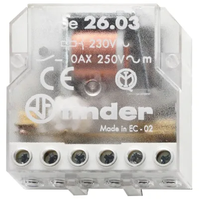 Finder Stromstoßschalter 260382300000PAS | Unterputz | 230V AC | 1 Schließer | 1 Öffner | 10A | Einbautiefe 22mm