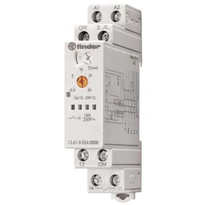 Finder Stromstoßschalter 13.61.0.024.0000 | 1 Schließer 16A | 12-24V AC/DC | DIN-Schiene | Zentralsteuerung | 1TE