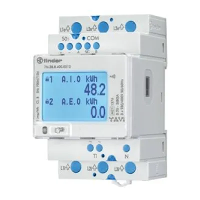 Finder Energiezähler 7M.38.8.400.0212 | 3-Phasen | MID | Modbus | S0 | NFC | LCD | 80A | DIN | geeicht