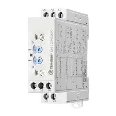 Finder Industrierelais Taktgeber 83.91.0.240.0000 | 16A | 4 Programme | 24–240V AC/DC | 0,05s–10 Tage | Grau