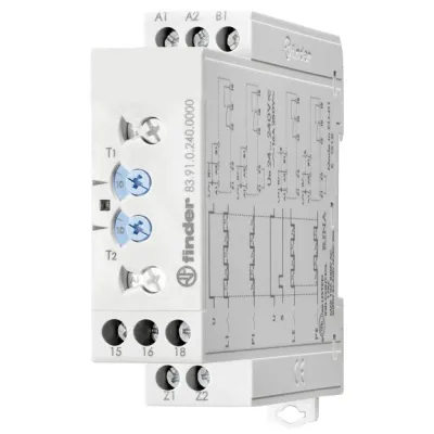 Finder Industrierelais Taktgeber 83.91.0.240.0000 | 16A | 4 Programme | 24–240V AC/DC | 0,05s–10 Tage | Grau