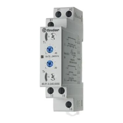 Finder Zeitrelais 80.91.0.240.0000 | asymmetrischer Taktgeber | 1 Wechsler 16A | 12–240V AC/DC | 0,1s–24h | DIN-Schiene