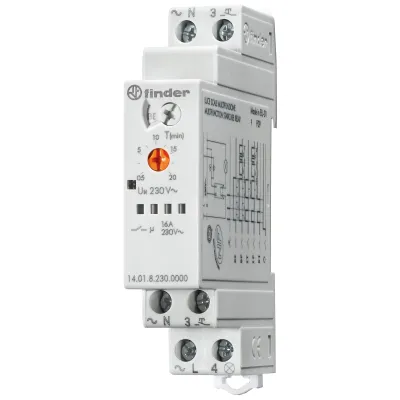Finder Treppenhausautomat 140182300000PAS | Multifunktion | 230V | 16A | DIN-Schiene | 1 Schließer | 6 Programme | Grau