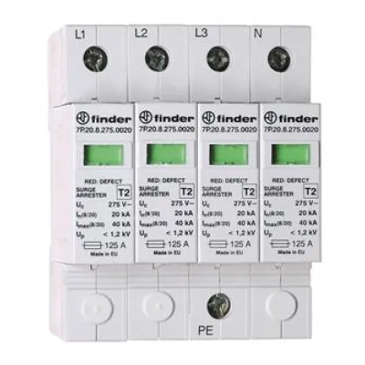 Finder Überspannungsableiter Typ 2 7P.25.8.275.0020 | SPD 3-phasig TN-S | 20kA 230V | Hutschiene | 4TE | IP20