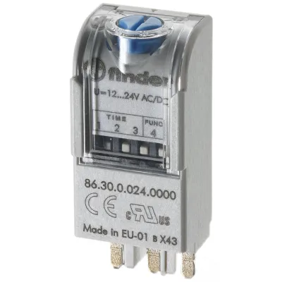 Finder Zeitmodul 86.30.0.024.0000 | Multifunktions-Zeitrelais | 12-24V AC/DC | IP20 | Steckanschluss | 0,05s–100h