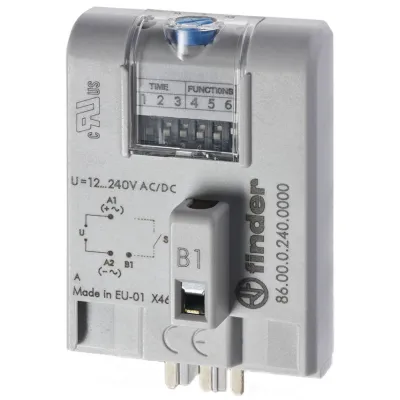 Finder Zeitrelais 86.00.0.240.0000 | Multifunktionszeitrelais 12–240V AC/DC | 0,05s–100h | Steckanschluss | Grau