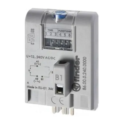 Finder Zeitrelais 86.00.0.240.0000 | Multifunktionszeitrelais 12–240V AC/DC | 0,05s–100h | Steckanschluss | Grau