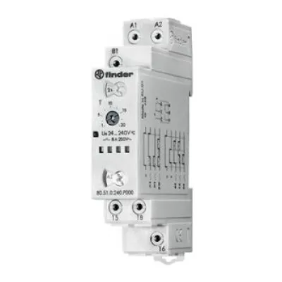 Finder Zeitrelais 80.51.0.240.P000 | 24-240V AC/DC | 1 Wechsler | 8A | 0,1s-24h | DIN-Schiene