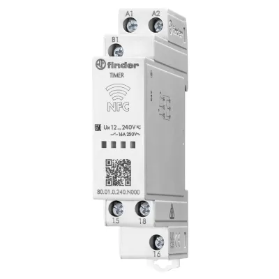 Finder Zeitrelais 80.01.0.240.N000 | programmierbar NFC | 1 Wechsler 16A | DIN 17,5mm | 12-240V AC/DC