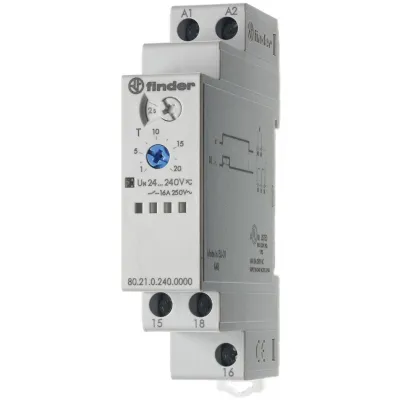 Finder Zeitrelais 80.21.0.240.0000 | Multifunktions-Zeitrelais | 16A | 1 Wechsler | 24-240V AC/DC | 0,1s–24h | Grau
