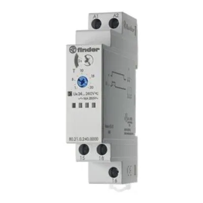 Finder Zeitrelais 80.21.0.240.0000 | Multifunktions-Zeitrelais | 16A | 1 Wechsler | 24-240V AC/DC | 0,1s–24h | Grau