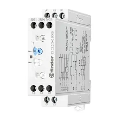 Finder Zeitrelais 83.02 | Multifunktionsrelais | 12A 250V | DIN-Schiene | 2 Wechsler | 0,05s–10 Tage