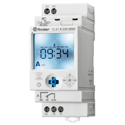 Finder Zeitschaltuhr 12.61.8.230.0000 | DIN-Schiene | Wochenprogramm | 1 Kanal | 16A | NFC | Weiß