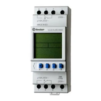 Finder Zeitschaltuhr 12.22.8.230.0000 | elektronisch | 2 Kanäle | Wochenprogramm | 16A | 230V AC | DIN-Schiene | grau