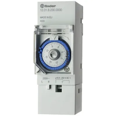 Finder Zeitschaltuhr mechanisch 12.01.8.230.0000 | 1 Kanal | 230V AC | DIN-Schiene | 16A | Tagesprogramm