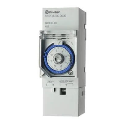 Finder Zeitschaltuhr mechanisch 12.01.8.230.0000 | 1 Kanal | 230V AC | DIN-Schiene | 16A | Tagesprogramm