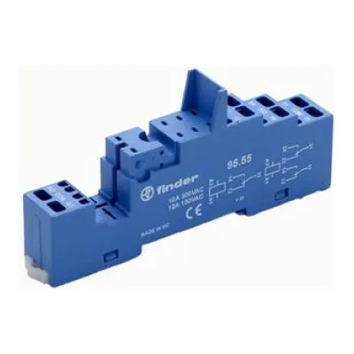 Finder Relaisfassung 95.55 | Relaissockel Serie 40 | Federzuganschluss | 8 Pins | Hutschiene TS35 | blau