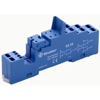 Finder Relaisfassung 95.55 | Relaissockel Serie 40 | Federzuganschluss | 8 Pins | Hutschiene TS35 | blau