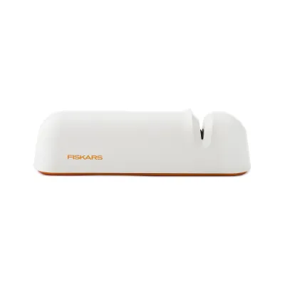 Fiskars Messerschärfer Premium FF Roll-Sharp 1014214 | Keramik-Schleifstein | rutschfest | weiß/orange
