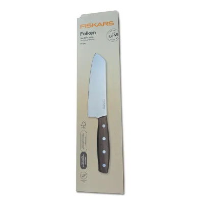 Fiskars Santoku Messer Folken 1075694 | 16 cm deutsche Edelstahlklinge | FSC-Ahornholzgriff | ergonomisch | braun