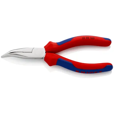 KNIPEX Flachrundzange 25 25 160 | Telefonzange mit Schneide | 165 mm | gebogen | für harten Draht | gezahnt | Mehrfarbig