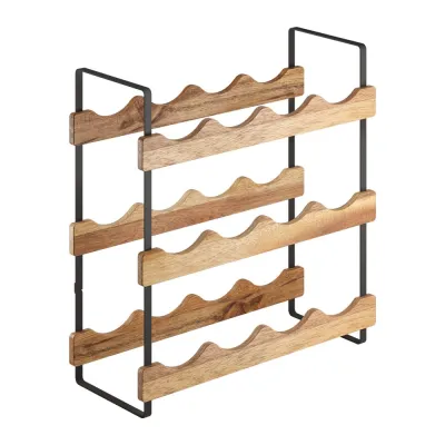 Metaltex Flaschenregal York Lava 350812000 | Weinregal 3 Etagen | Akazienholz & Metall | Touch-Therm | schwarz/natur