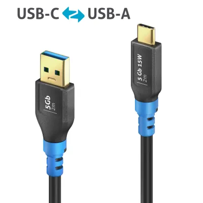PureLink USB-C auf USB-A Kabel FI-U320-020 | USB 3.2 Gen1x1 | 2m | FlexInstall | 5Gbps | ultraflexibel | 3A/15W | Blau